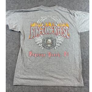 VINTAGE Y2K Biketoberfest Shirt Men Gray Daytona Beach Skull Flames Biker Medium